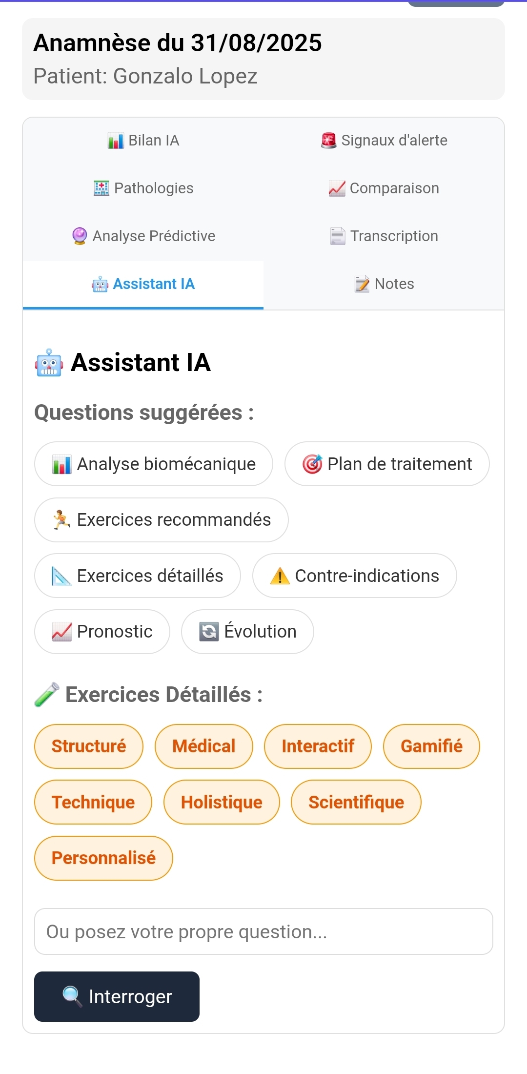 Analyse IA anamnèse ostéopathique - Détection red flags et transcription automatique OsteoTools